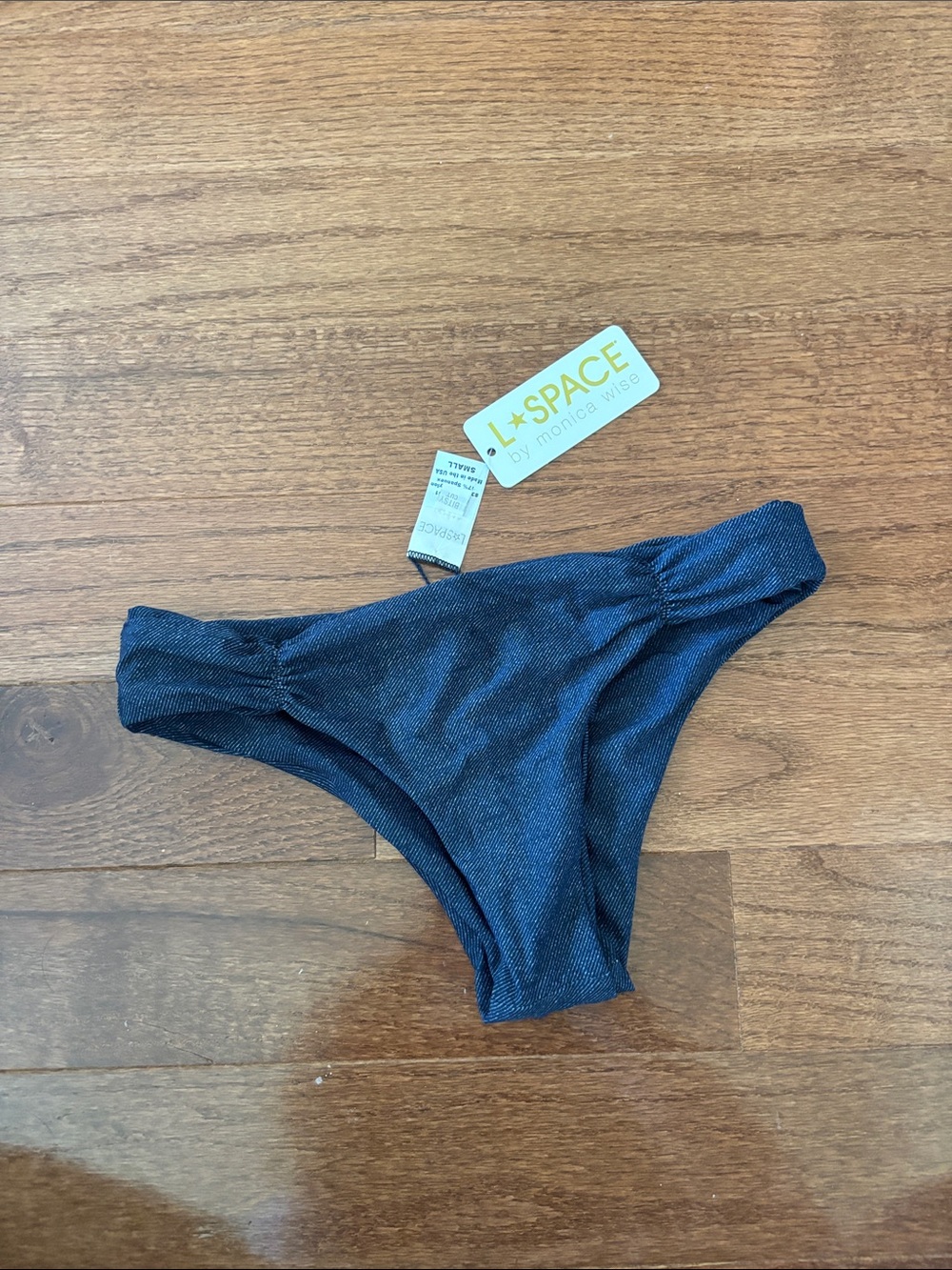 NWT L*Space ruched navy blue cheeky bikini bottoms small